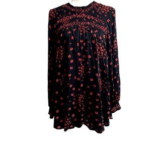 Free People Tunic “Flowers in her Hair” Oversized Black & Red